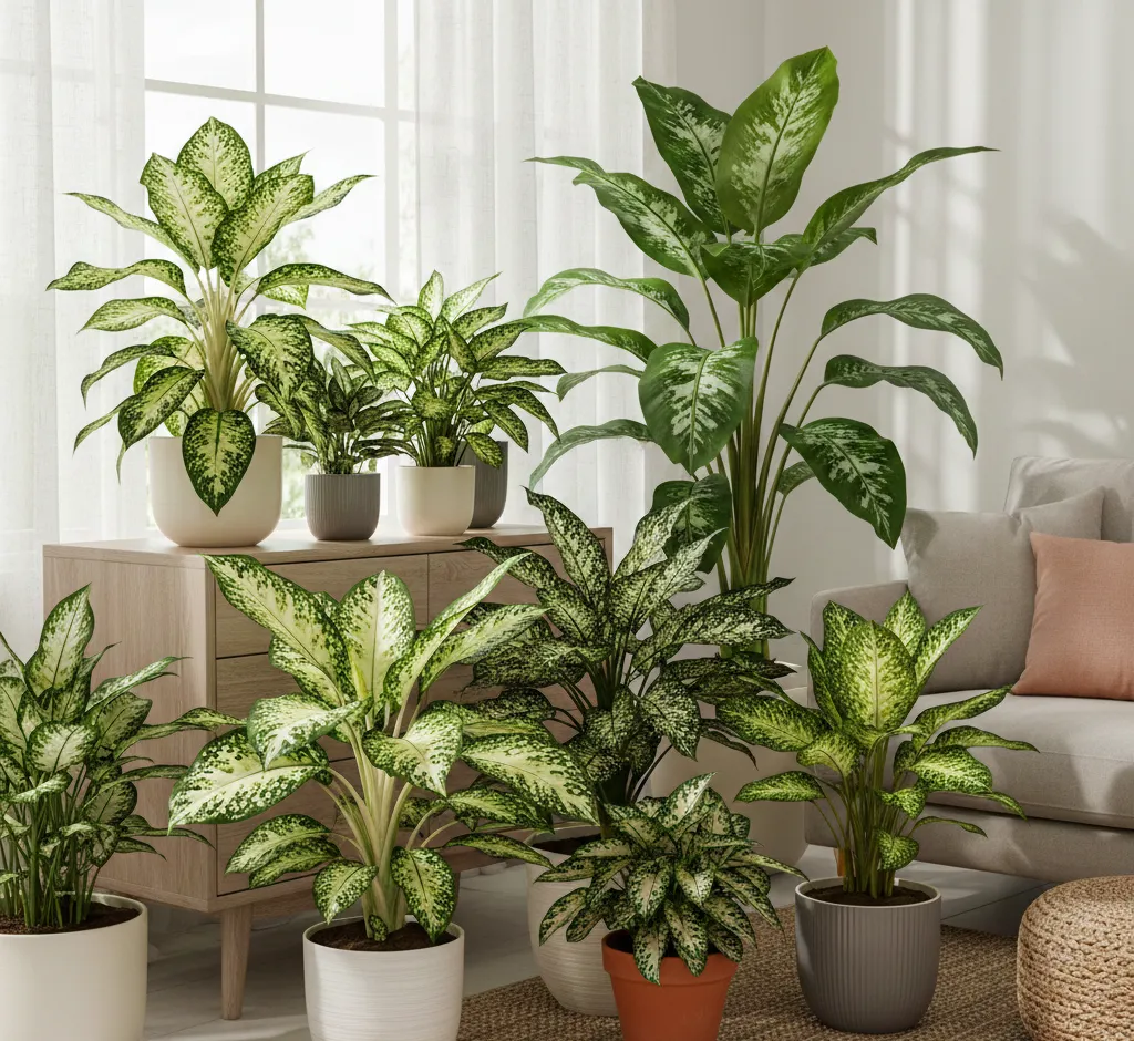 Beliebte Dieffenbachien mit gemusterten Blättern: Arten, Sorten und Pflegetipps