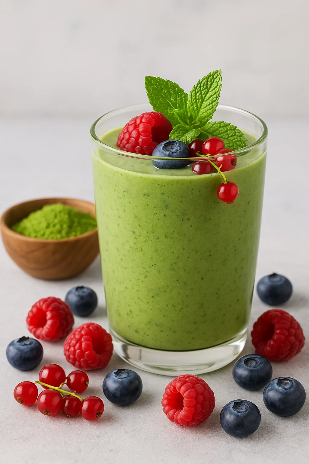 Erfrischender Matcha-Beeren-Smoothie: Energie und Antioxidantien in einem Glas