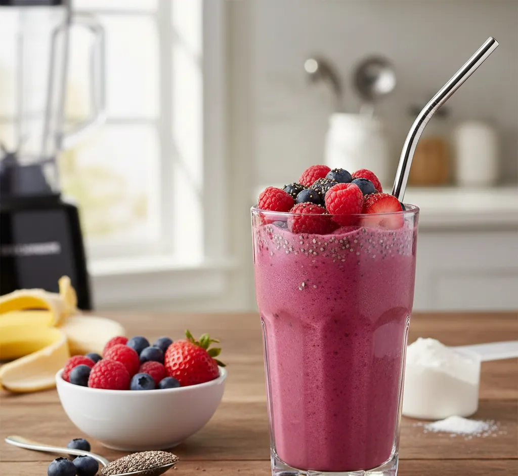 Proteinshake mit Beeren und Chia: Das perfekte Power-Frühstück für jeden Tag