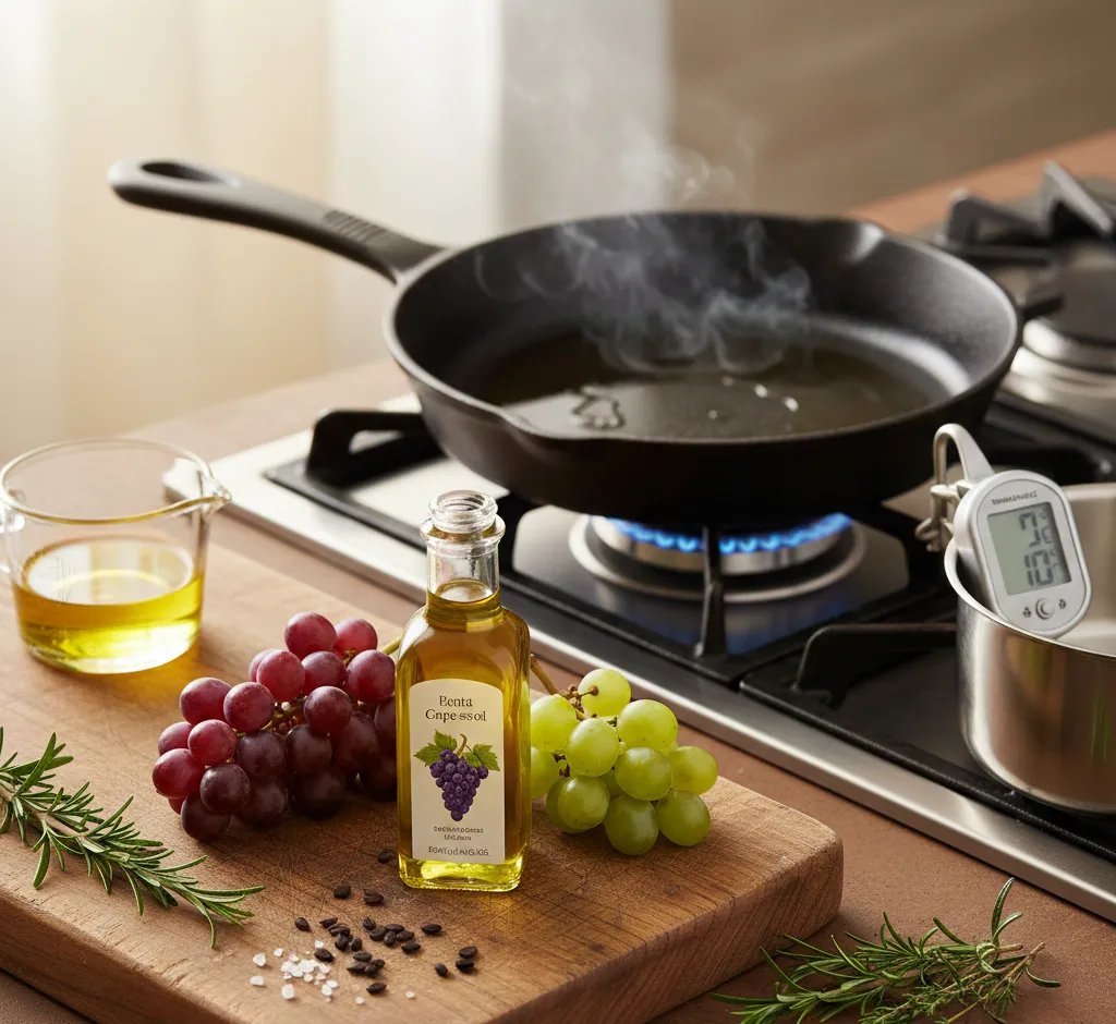 Traubenkernöl richtig erhitzen: Rauchpunkt, Gesundheit & Praxis-Tipps